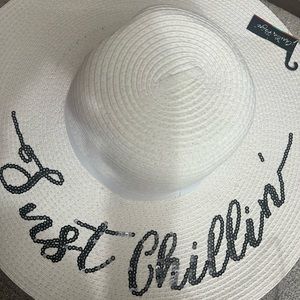 New Charlie Paige sequins floppy beach hat - just chillin (black sequins/white)